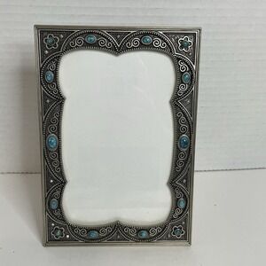 Picture Frame Heirloom by Decorel 4x6 Frame Silvertone w/Turquoise Like Beads
